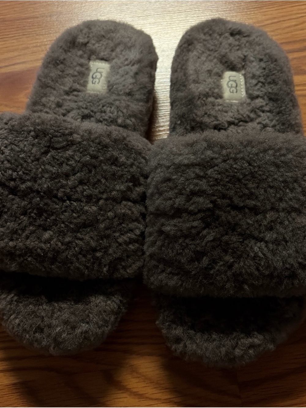 UGG Brownish Gray Plush Shearling Slide Slippers size 8